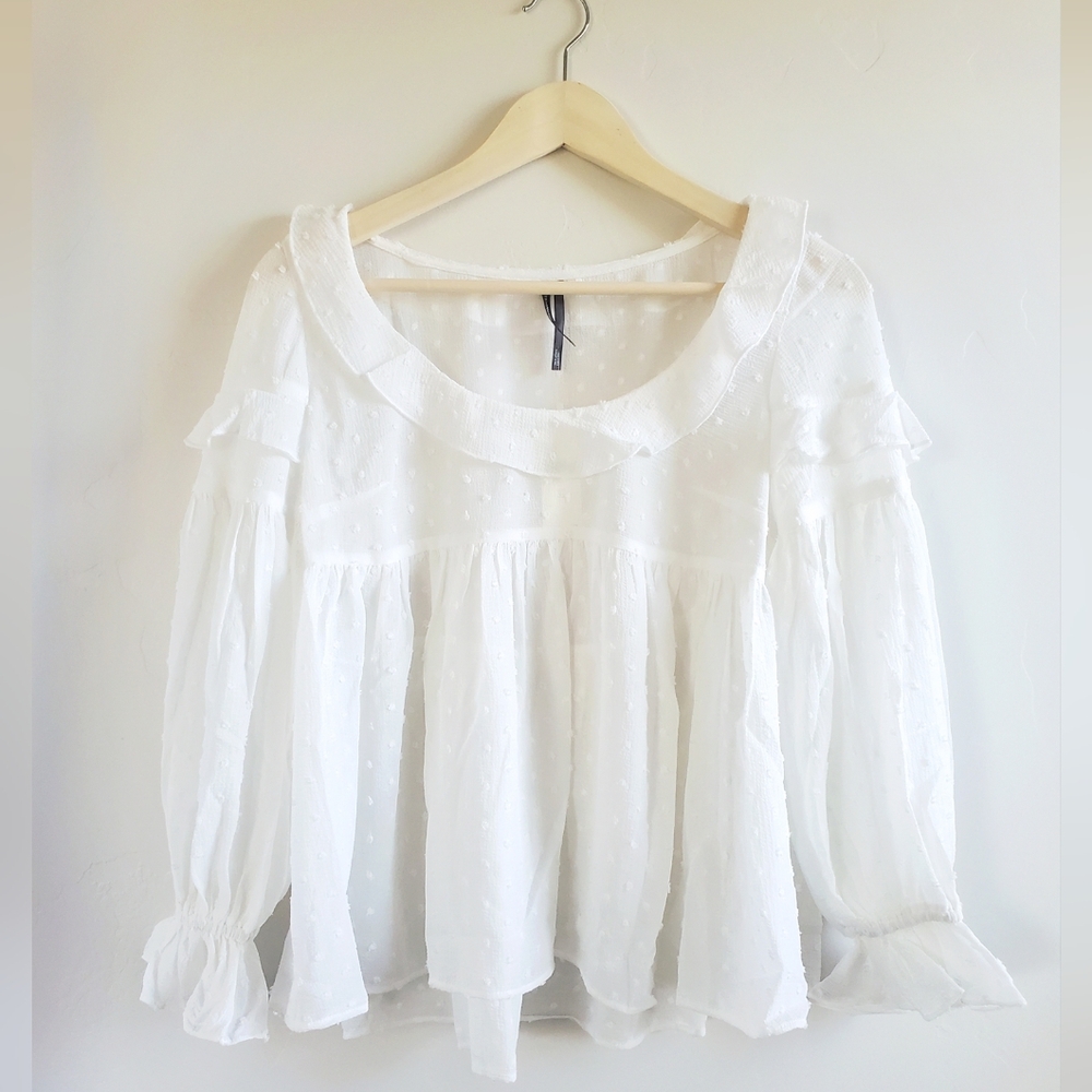 🌷NWT Anthropologie Ruffled Sheer Boho Blouse